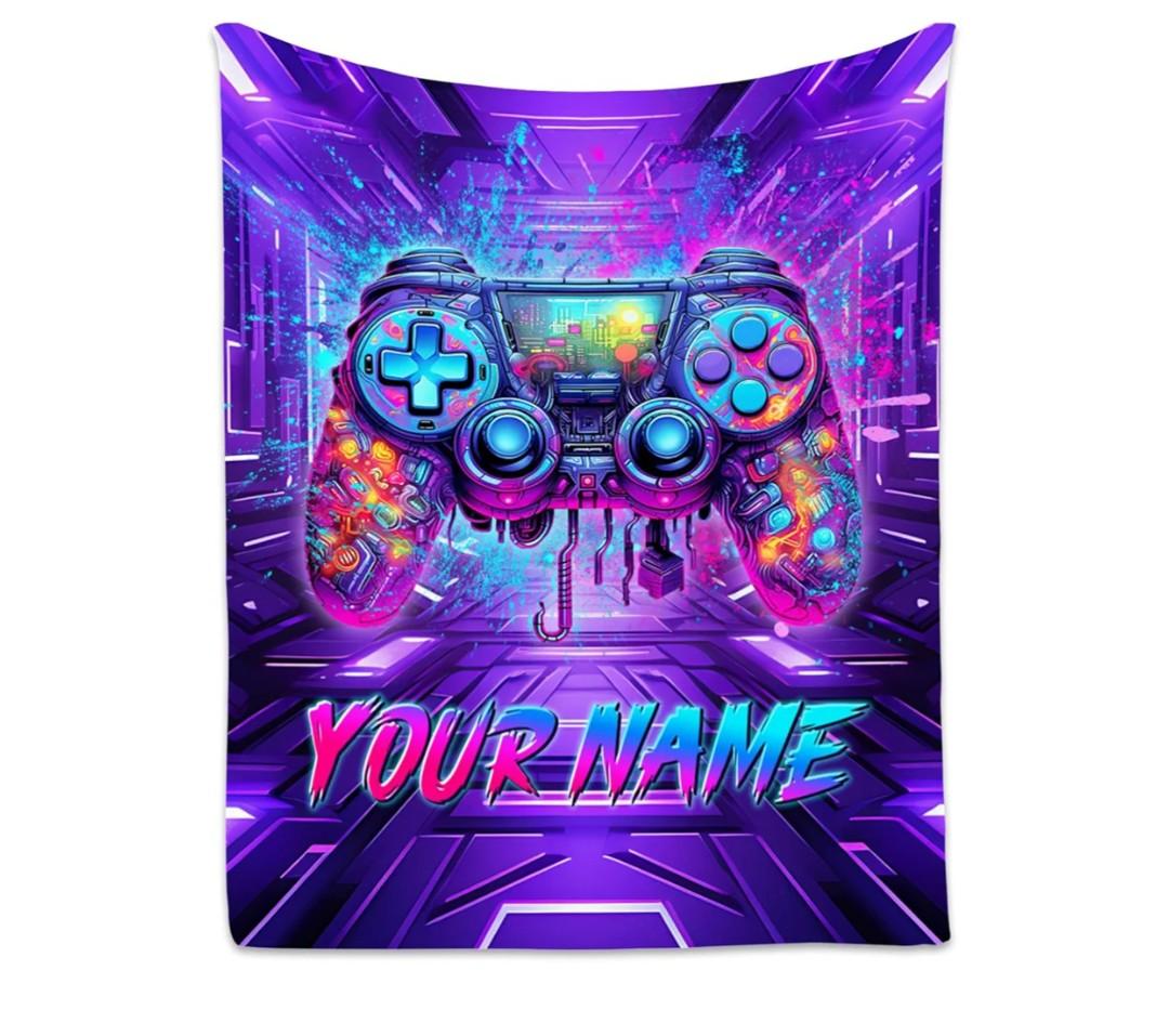 Jekeno Gaming Blanket Gifts for Boys Teens Girls Men Women Christmas Birthday Blue Video Game Gamepad Decor Home Bedroom Living Room Kids Adults Soft Cozy Warm Plush Sherpa Throw 50"x60"