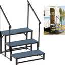 RV Steps with 2 Handrail, 3-Step Heavy Duty Hot Tub Steps, Non-Slip Outdoor Spa Steps for RV, Camper, Trailer, Mobile Home, Porch, Portable Ladder Stairs with Anti-Slip Mats (3 Steps with 2 Handrail)