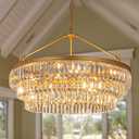 TOCHIC Gold Crystal Chandelier for Bedroom, 29" Modern Farmhouse Chandelier Light Fixture for Dining Living Room, Adjustable Round Hanging Chandelier for Kitchen Island, Foyer, Entryway
