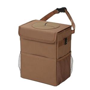 AOKJOY Car Garbage can with lid Leak Proof Vehicle Trash Can 3 Storage Pockets Hanging Waterproof car Trash Bag for SUV Beige