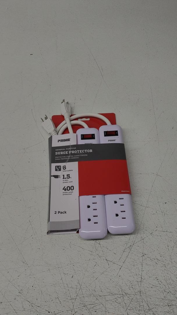 Pack Of 2, Prime Surge Protector, 6 outlets, 1.5 Ft