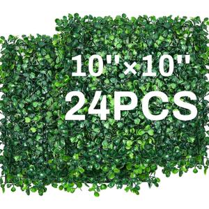 Crowye 24 Pcs 10 x 10 Inch Artificial Greenery Wall Panels – Boxwood Grass Backdrop Panels for Wedding, Photo Booth, Outdoor Garden & Indoor Wall Decor