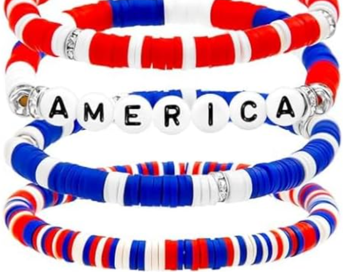 America Red White Blue Beaded Bracelets 4pc