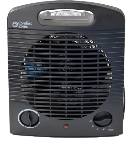 Comfort Zone Indoor Space Heater, Portable, Fan Forced, Electric, Adjustable Thermostat, Overheat Sensor, Safety Tip-Over Switch, & Stay Cool Housing, Ideal for Home, Bedroom, Office, 1,500W, CZ35EBK