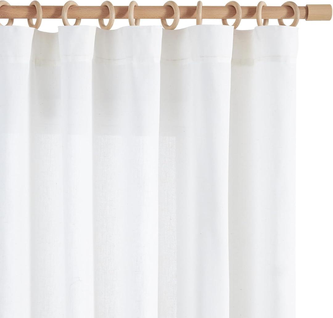 jinchan White Linen Curtains 84 Inchs Length Light Filtering Semi Sheer Curtains for Bedroom 2 Panel Set Farmhouse Drapes for Living Room 7FT Long, Rod Pocket/Back Tab 50W x 84L