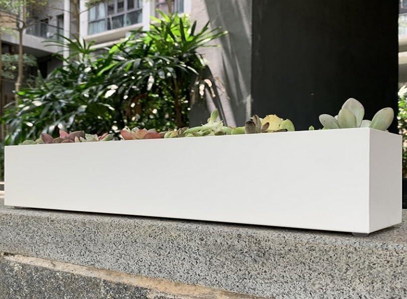 Modern Metal Trough Planter - Rectangle Succulent Planter Box - 32" Window Sill Planters - Decorative Indoor/Outdoor Table or Window - Windowsill Herb (1pc 32'' White), 32" X 3.25" X 3.5" Inches