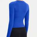 SUUKSESS Women Seamless Workout Long Sleeve Shirts Gym Athletic Running Yoga Tops (Blue, XL)