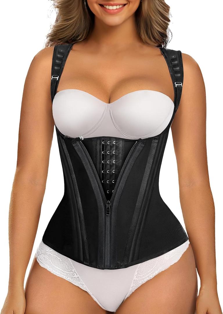 SHAPERX Waist Trainer Corset for Women Tummy Control Sport Girdle Hourglass Waist Cincher Body Shaper with Steel Boned (Medium, Black)