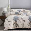 SLEEPBELLA Comforter Queen Size, 600 Thread Count Cotton Brown Branches and Blue Flowers Off-White Comforter Sets, Down Alternative Bedding Set 3Pcs(Queen, Off-White Botanical)
