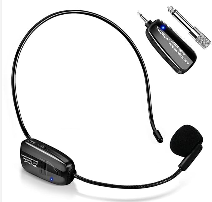 Wireless Microphone Headset, 2.4GHz Cordless Head Mic, USBC Charging Microphones, 165ft Range, for Voice Amplifier Speaker Pa System Teaching Tour Guides Conference Yoga Dance Fitness Instructor