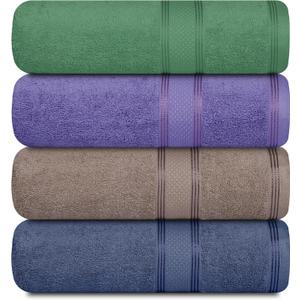 Casa Lino Multicolor II Bath Towels Set of 4 (54" x 27") - Large Bathroom Towel Set - 100% Cotton Towels for Bathroom - Highly Absorbent & Quick Dry Bath Towel Multipack - Hotel Essentials