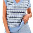 CFLONGE Vests for Women 2025 Trendy Sleeveless Striped Sweater Vest Crochet Knit Cropped Work Tank Top Outfits Y2K Clothes, XXL