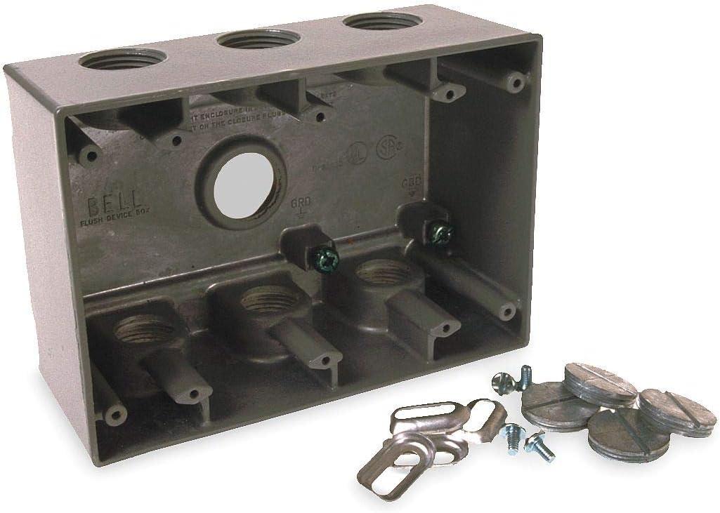 BELL 5390-0 3-Gang Weatherproof Deep Box, Seven 3/4 in. Threaded Outlets, Gray
