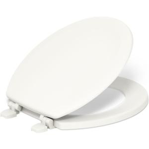 KOHLER 4648-96 Stonewood Toilet Seat Round, Wood Seat, Compatible with Standard Round Toilets, Lid with Color-Matched Plastic Hinges, Biscuit