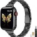 MioHHR Slim Metal Band Compatible with Apple Watch Band 42mm(Series 10) 41mm 40mm 38mm,Dressy Stainless Steel Chain Strap for Women iWatch Bands Series 9 8 7 6 5 4 3 2 1 SE,Black
