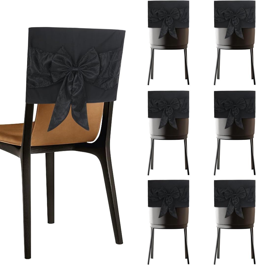 Slsxip 6 PCS Halloween Chair Covers, Spider Web Lace Bows, Chair Back Decor for Party, Halloween Home Decorations (Black Bows) (Set of 6)