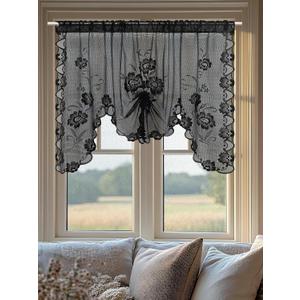 Jayla Black Semi-Sheer Floral Lace Curtain Swag for Kitchen Half Window Bathroom Decoration Rod Pocket,59 x 39 Inch, 1 Panel