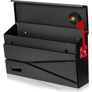 Wall Mount Mailbox, Large Capacity Mailbox for House, with Flag, Visibility Galvanized Steel Rust-Proof Metal Post Drop Box, Mailboxes for Outside, 15.74"9.84"4.33" Solar Lanterns Black