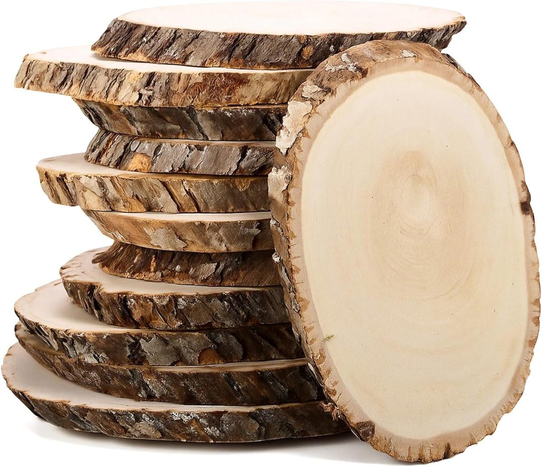 Tioncy 12 Pack 5-7 Inches Oval Wood Slices for Centerpieces Natural Unfinished Rounds Wood Slabs Small Wooden Circle for DIY Crafts Rustic Farmhouse Wedding Christmas Table Decorations