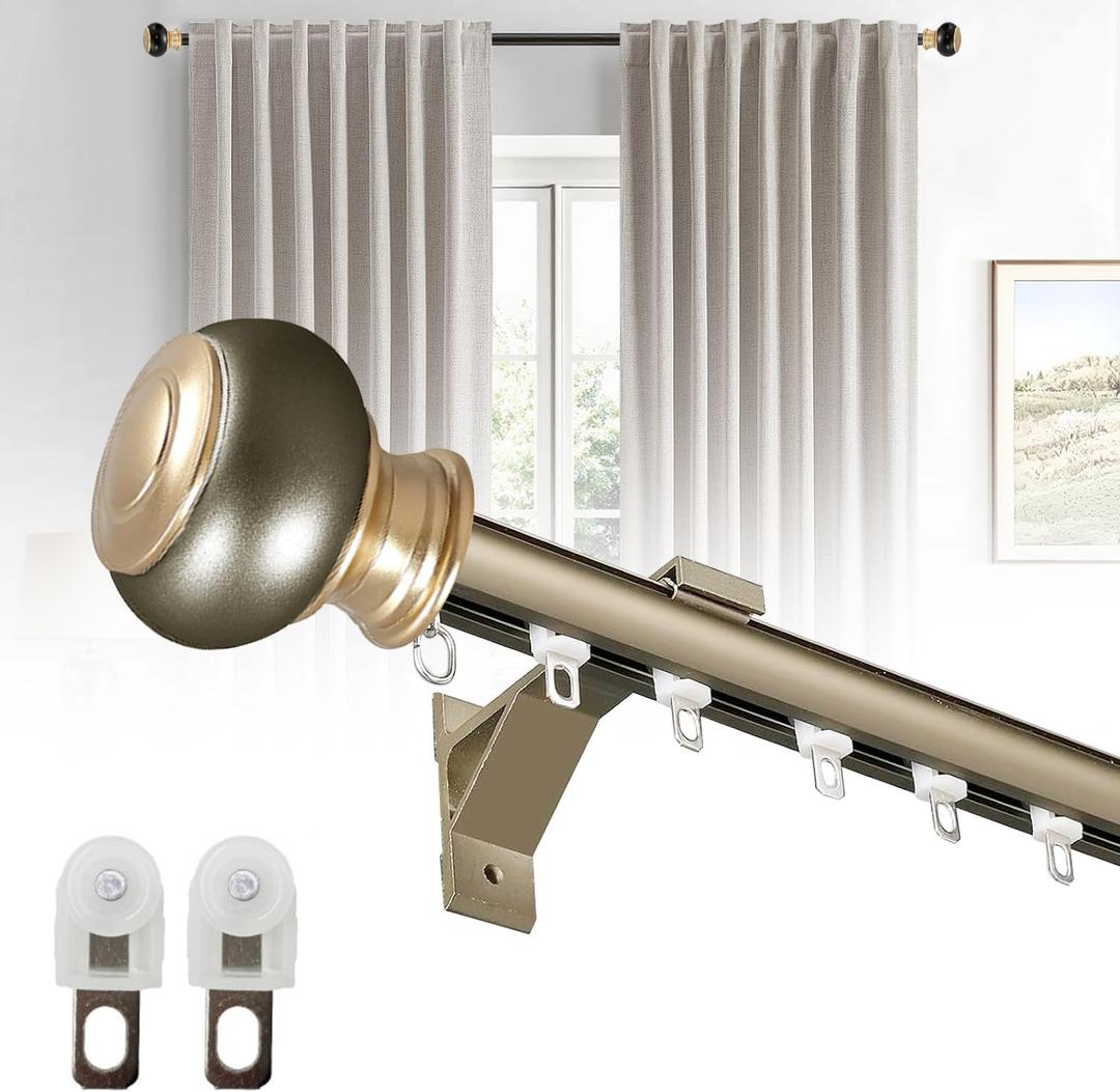 Wall Mounted Curtain Track Silent Curtain Rail Track System Roman Rod Heavy-Duty Single Roman Curtain Rods Aluminum Sliding Curtains Rails for Room Divider Living Bedroom (Champagne, 10.5FT(3.2m))