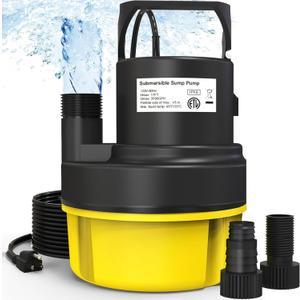 AgiiMan Submersible Water Pump - 1HP 3500GPH Pool Cover Pump for Pool Draining, Pool Cover Pump with 25FT Power Cord for Baseme, Hot Tub, Garden, Yellow