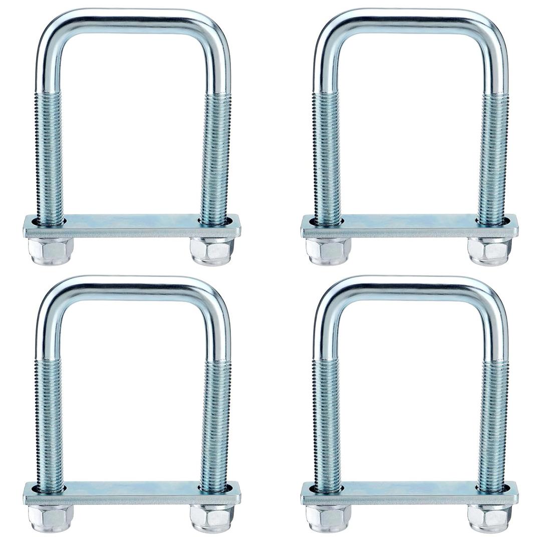 4 Pack Square U Bolt for 3 Inch Wide Leaf Spring, Galvanized Steel U Bolt Brackets with Plates, 5" Long x 3-1/8" Wide x 5/8" Diameter, Fit for Truck, Trailer and Boat