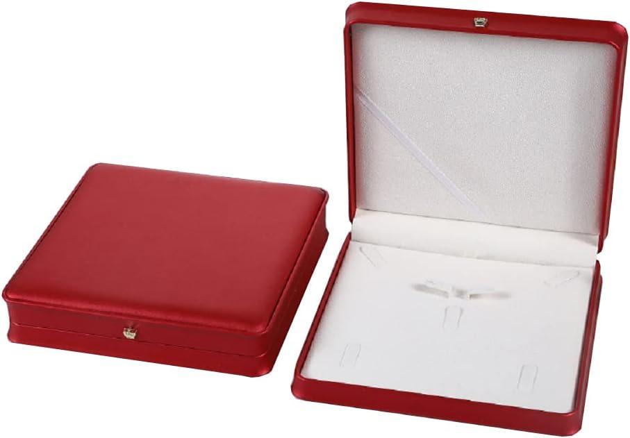 Wedding Jewelry Set Premium Leather Box Necklace Earring Ring Display Case Storage Holder (Big Red)