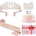 31 Birthday Decorations for Women Including Birthday Sash, Crown/Tiara, Numeral Candles and Cake Topper, 31 Year Old Gifts for Women, Rose Gold Party Decor Supplies