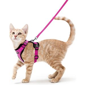 rabbitgoo Cat Harness and Leash for Walking, Escape Proof Soft Adjustable Vest Harnesses for Cats, Easy Control Breathable Reflective Strips Jacket, Rose Red,S