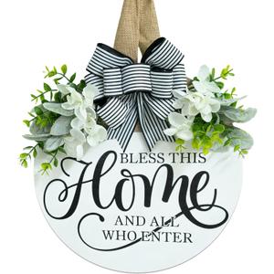 Welcome Sign for Front Door Wreath, Welcome Home Decorations, Wreaths for Front Door, Floral Round Wood Wall Decor, Front Porch Decor Gifts, for Spring Summer Fall All Seasons Holiday Outdoor Decor