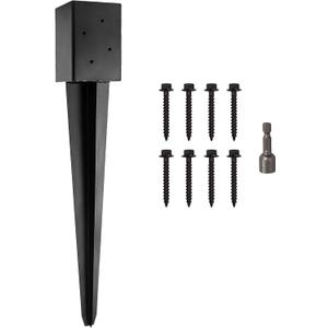 LADECH 4x4 Fence Post Anchor 24' Black Powder Coated Metal Ground Spike Mailbox Post Anchors