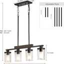 Wood Kitchen Island Lighting,4-Light Farmhouse Dining Room Light Fixture Matte Black Modern Chandeliers for Dining Room Over Table Hanging Pendant Light with Glass Shade for Bar Restaurant