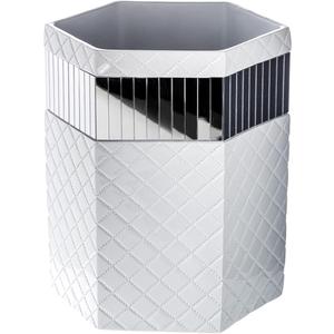 Creative Scents Quilted Mirror White Bathroom Trash Can 1.58 Gal / 6L – Decorative Waste Basket for Bathroom  Space Friendly Mirrored Wastebasket Bin, for Elegant Powder Room or Bedroom Decor