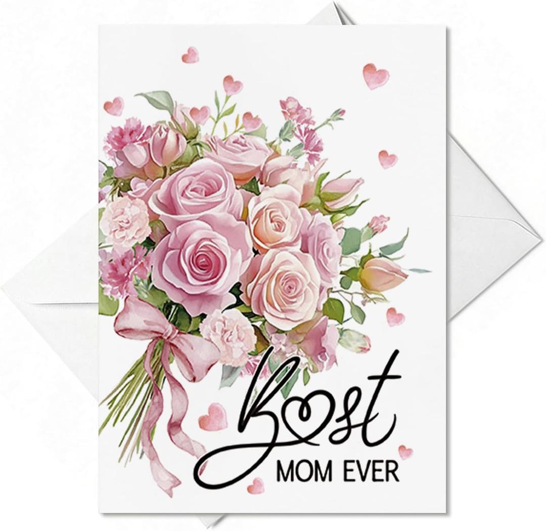 Artoid Mode 24 Pack Rose Bouquet Best MOM Ever Mother's Day Cards Gift With Envelope & Stickers Blank Note Greeting Cards, 5 x 7 Inch