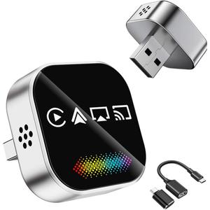 2026 Upgraded Wireless Carplay Adapter, 4-in-1 Wireless CarPlay Adapter for Android & iPhone CarPlay + Screen Mirroring, AirPlay Mirror & Android Mirror, Mini USB with Type-C Plug & Play