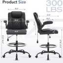 Leather Drafting Chair, Tall Office Chair for Standing Desk, High Executive Office Chair with Inflatable Lumbar Support,Adjustable Height,Flip-up Armres and Foot Ring Studio Chair Black, 23.6 inches x 23.6 inches x 40 inches