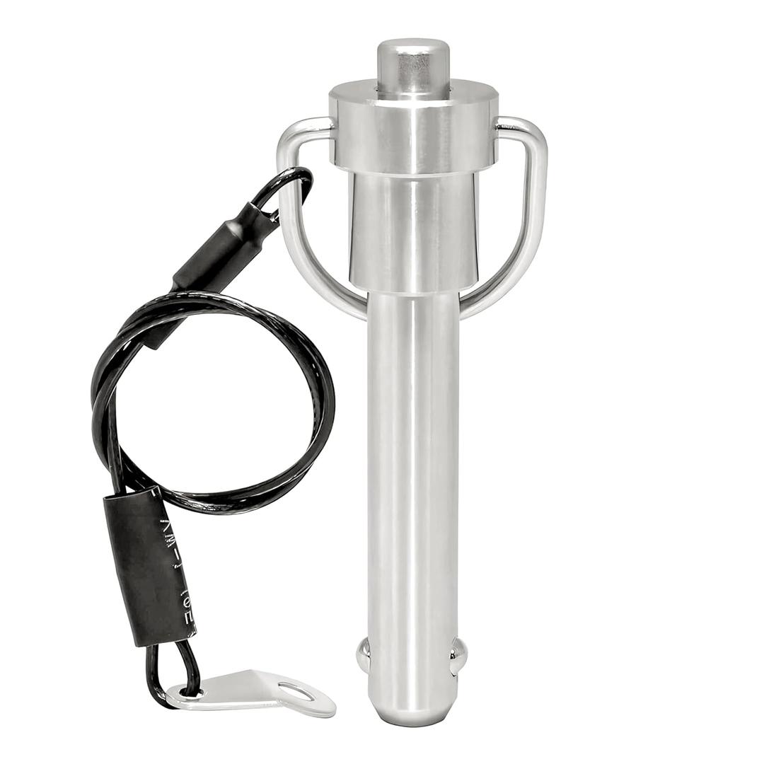 2 x 1 Pc Stainless Steel Ring Handle Locking Pin Ball Lock pins Quick Release pin with Button Locating pins Safety pins Dowels w/ Reinforced Lanyard (Dia.:1/2, 1-1/2in)