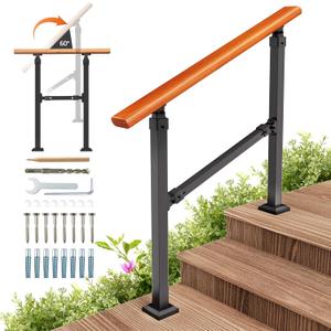 Outdoor Stair Handrail Kit, Indoor Iron Wood Grain Hand Railing, Fits 1-3 Steps