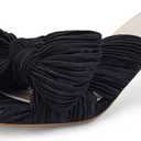Coutgo Womens Bow Heeled Sandals Pleated Bowknot Heels Open Square Toe Cute Kitten Heel Mules Slip On Wedding Dress Shoes (5, Black)