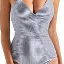 SUUKSESS Women Sexy Wrap Push Up One Piece Swimsuit Tummy Control Bathing Suit (Large, 89 White Black Striped)