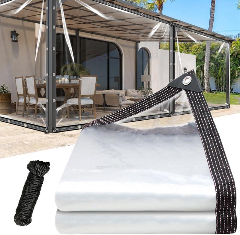 Upgrade Clear Tarp 8x16 ft -Heavy Duty 14Mil Waterproof PVC Vinyl Tarpaulin with Reinforced Edges & Aluminum Alloy Grommets,Transparent Cover for Patio,Porch,Pool,RV,Outdoor (8x16ft(2.4x4.9m))