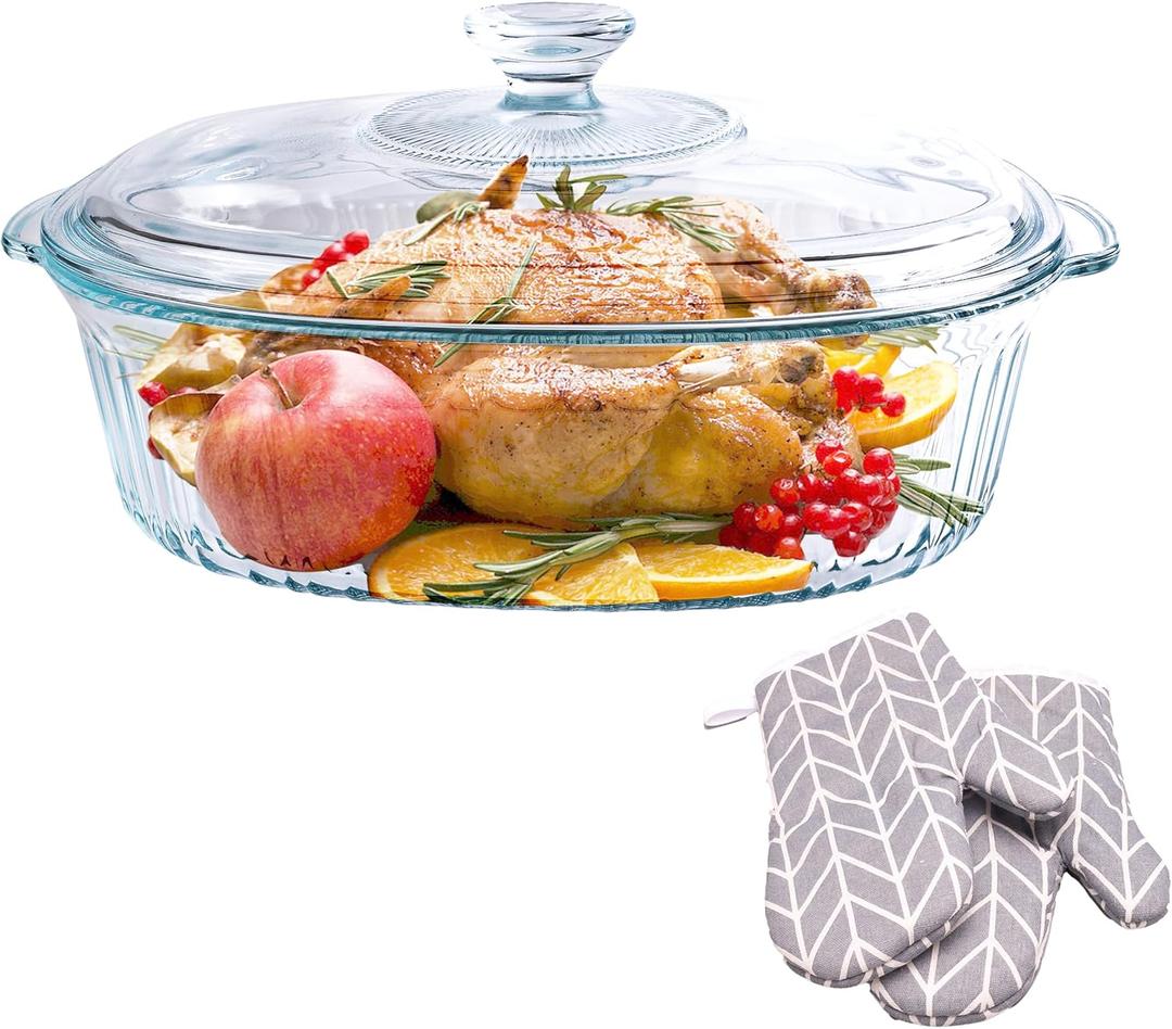 Casserole Dish With Lid - 3qt Glass Baking Dishes For Oven - Clear oval Glass Casserole Dish - Cookware For Cooking, Baking, Serving