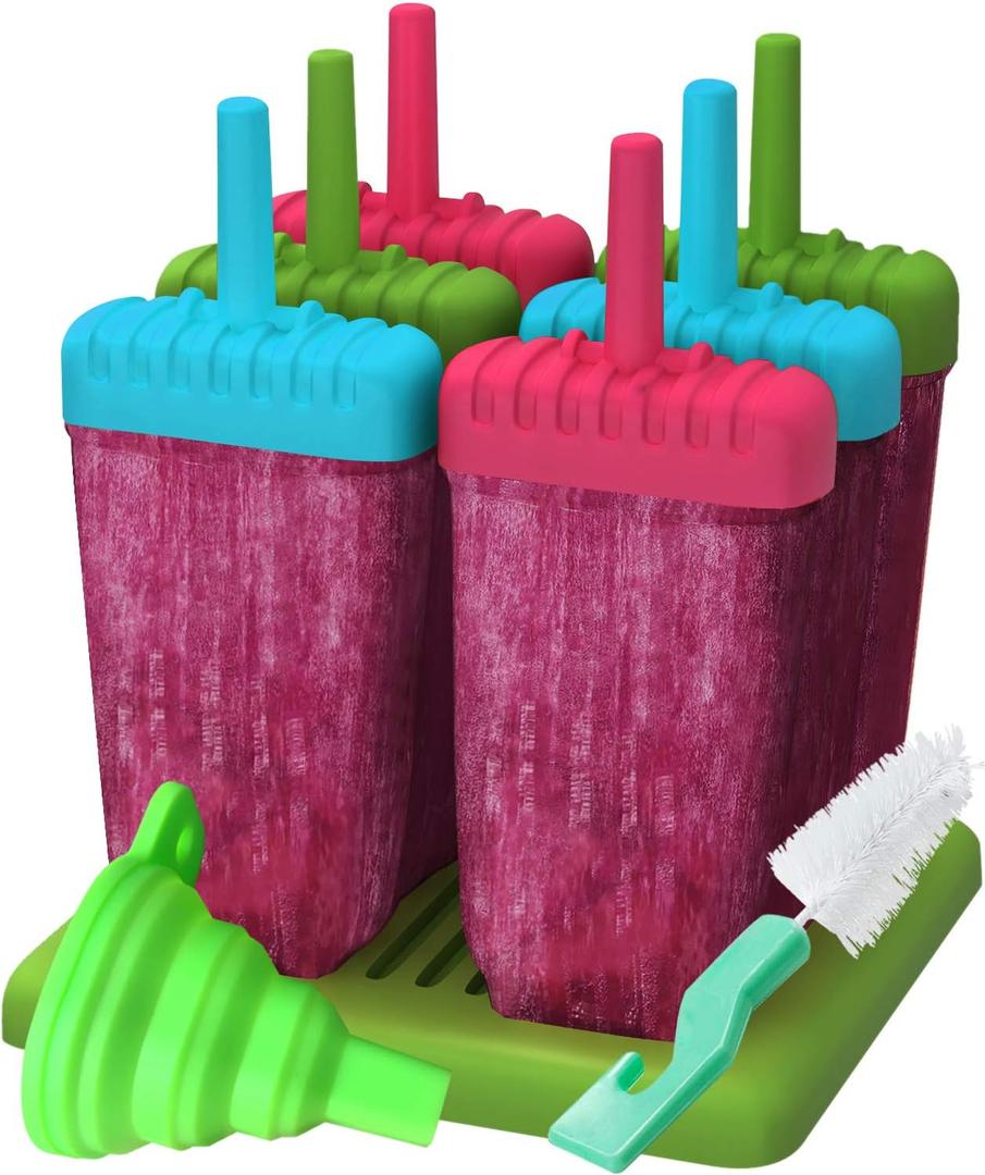 Popsicles Molds, Ozera Set of 6 Reusable Ice Pop Molds Cream Molds Easy Release Popcical Molds Popsicle Maker Molds for Homemade Popsicles With Funnel & Cleaning Brush