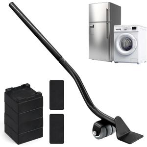 Lengthening Furniture Lifter Tool, Appliance Furniture Metal Lifters for Heavy Furniture Movers Sliders Wheels Easily Safe to Move Sofa Refrigerator Washing Machine (1 Lifter 4 Raise Blocks 2 Pads) (X Large-Black)