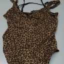 FeelinGirl V Neck Lace Cheetah Print Bodysuit for Women Body Shaper Tummy Control Thong Sleeveless Tank Tops Leopard L