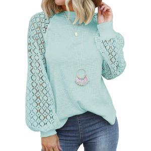 MIHOLL Women's Long Sleeve Tops Lace Casual Loose Blouses Shirts Dressy Outfits, Size Small
