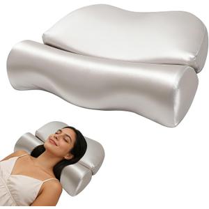 vocheer Cervical Neck Pillow for Breathing Smoothly, Cooling Memory Foam Pillows for Neck and Shoulder Pain, Silky Satin Orthopedic Pillow for Back and Side Sleepers