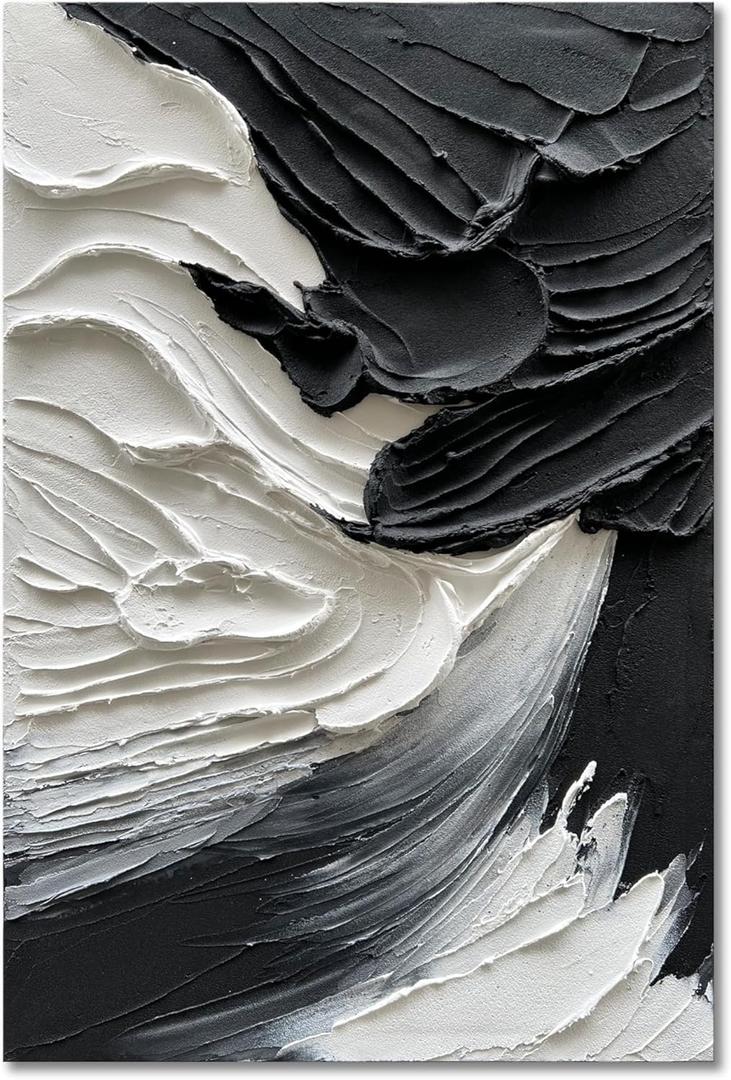 36x24 inch Hand-Painted White and Black Abstract Art Modern Home Office Wall Decorative Art (Eft175)