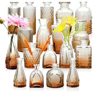 Brajttt Glass Bud Vase Set of 18,Small Glass Vintage Vases for Flowers,Amber Bud Vases in Bulk for Rustic Wedding Decor,Table Centerpieces,Decor Centerpiece for Bathroom