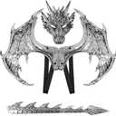 Himine Dragon Wings Props Cosplay Wing With Tail Mask (Silver)